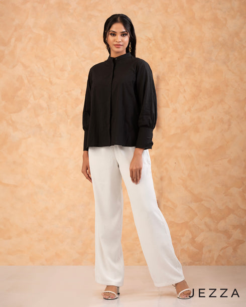 Refined Minimalism: Poly Cotton Mandarin Collar Top 67961